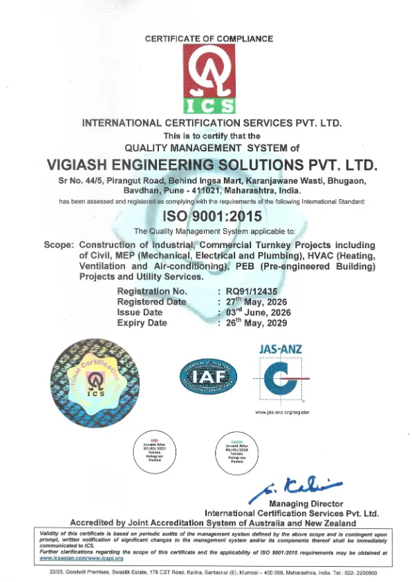 Vigiash Engineering ISO 9001:2015 Quality Management System Certification
